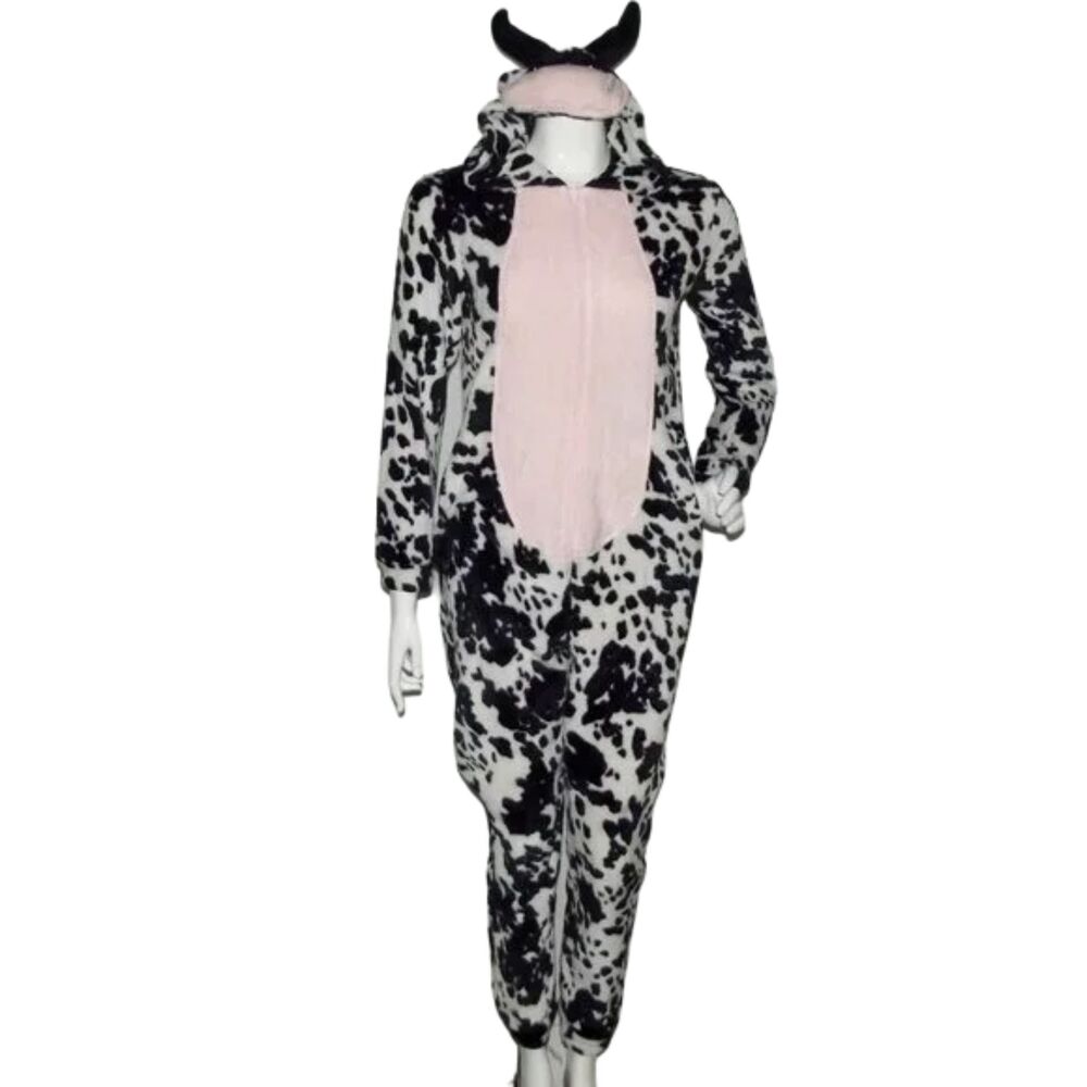 SECRET TREASURES Cow Hoodie Pajamas/Union Suit, S, Zipper, Pockets. Moo!
